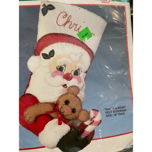 BUCILLA Christmas Santa and Bear Felt Stocking SEWING KIT ONLY 18 in Stocking - Picture 2 of 4